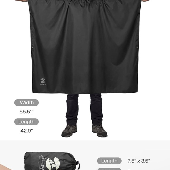 Waterproof Hooded Rain Poncho - Black - Picture 4 of 4
